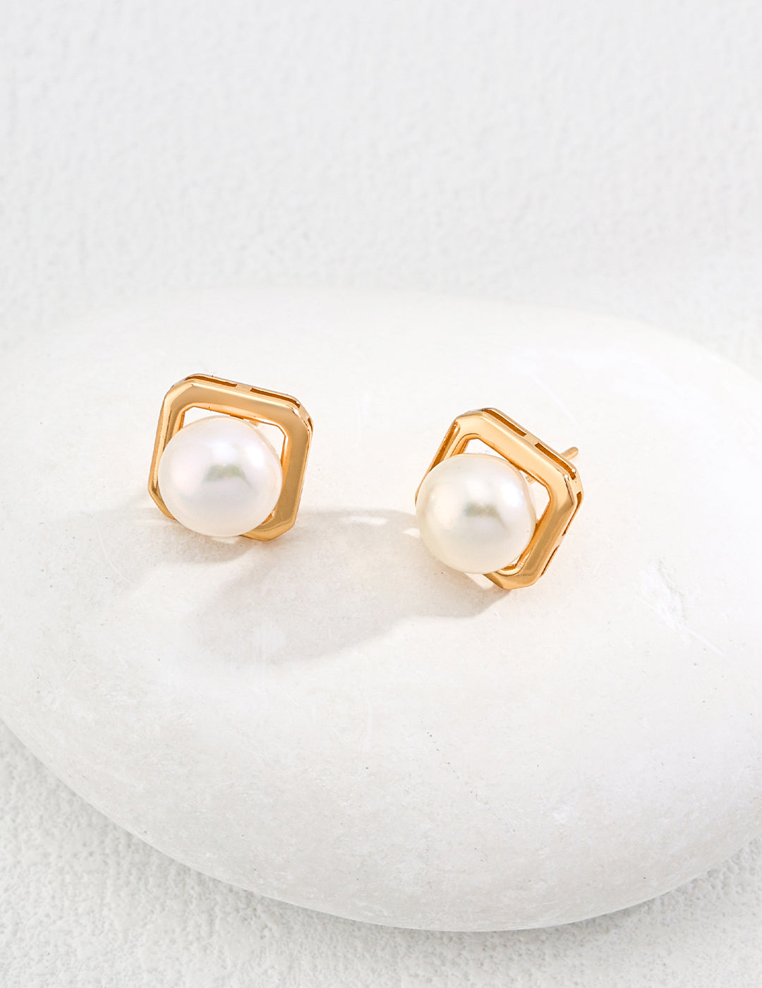 Modern Elegance Geometric Pearl Studs