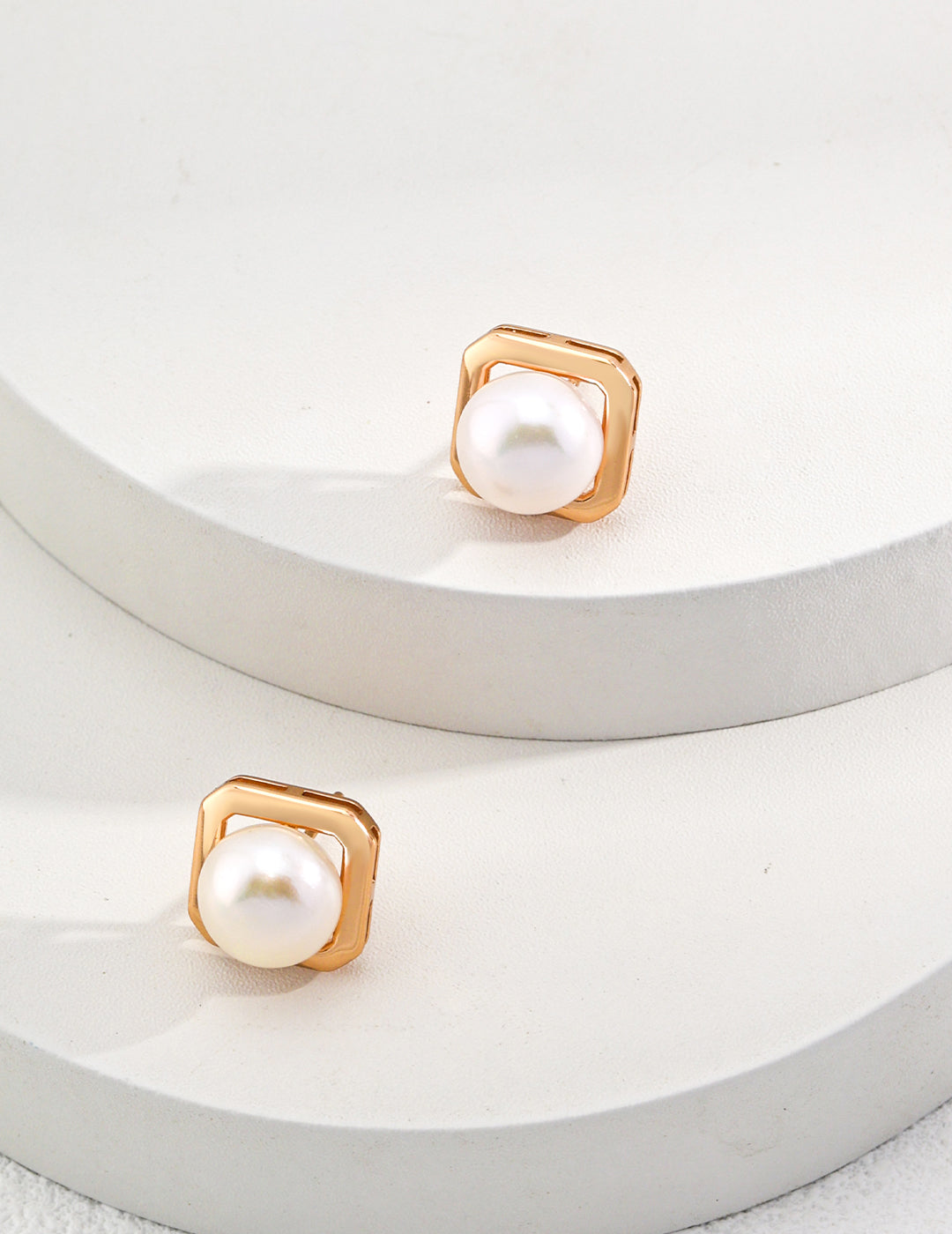 Modern Elegance Geometric Pearl Studs