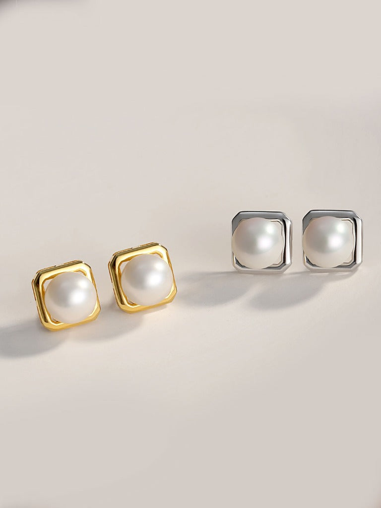 Modern Elegance Geometric Pearl Studs